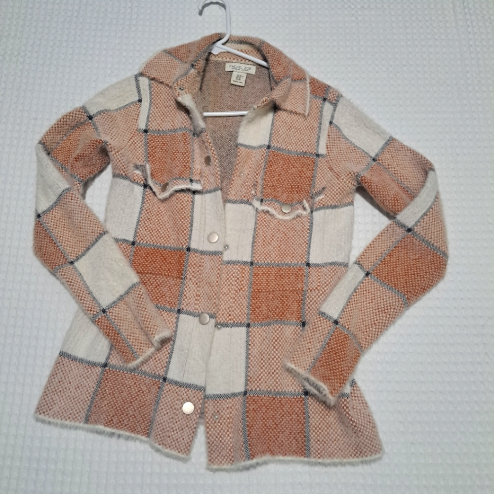 Rachel Zoe Orange and Beige Plaid Shacket - Picture 1 of 5